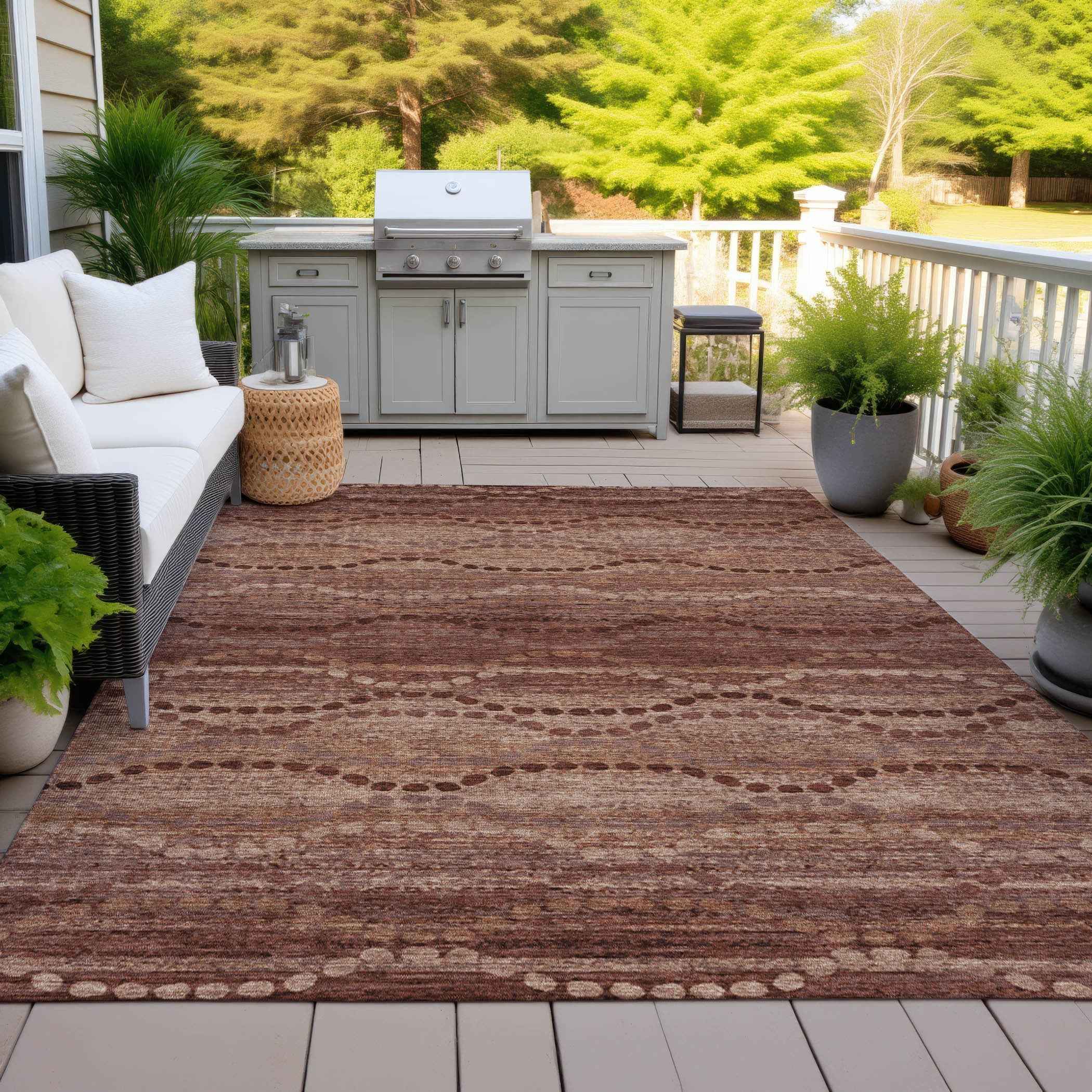 8' X 10' Rust And Copper Ogee Washable Indoor Outdoor Area Rug