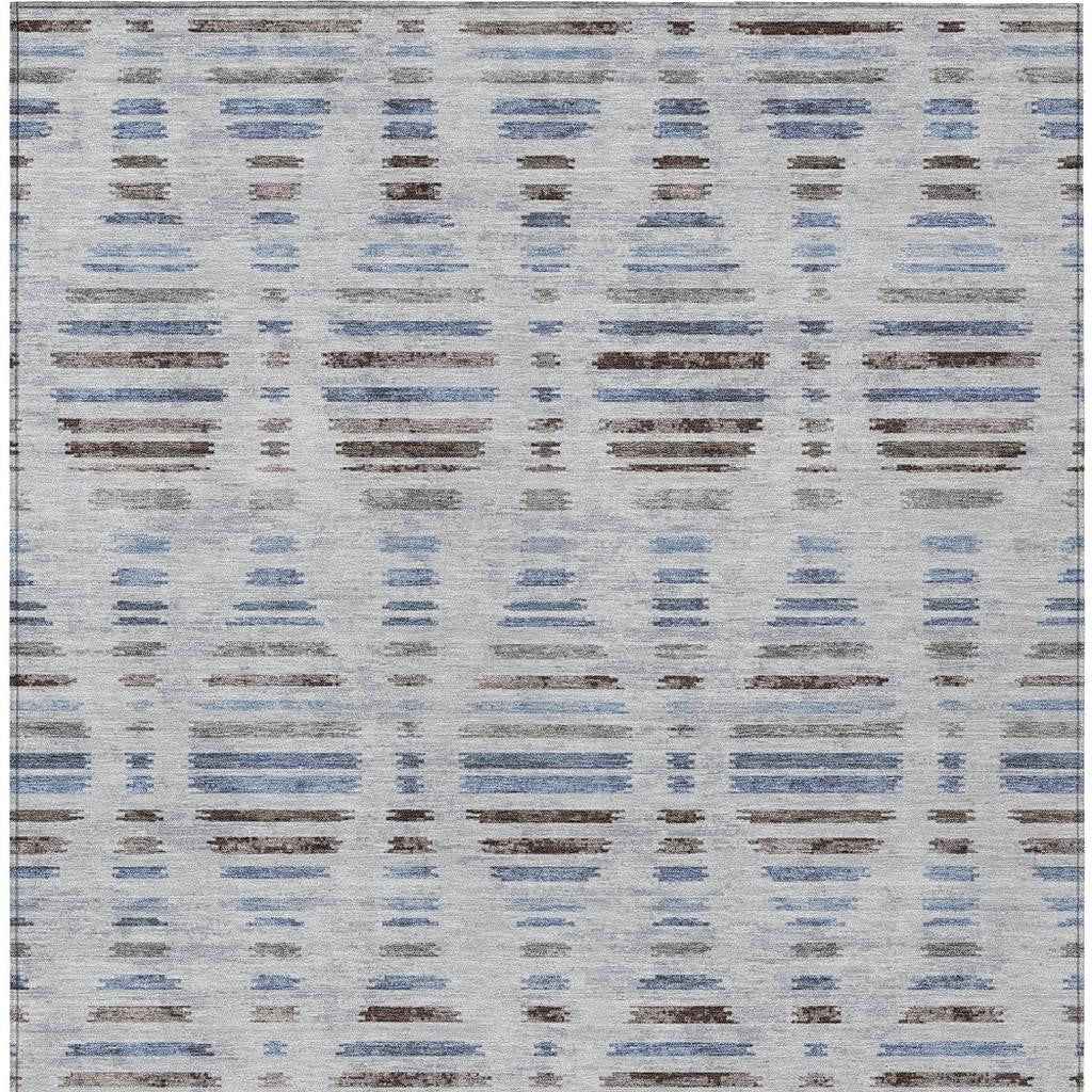 8' X 10' Beige And Denim Blue Striped Washable Indoor Outdoor Area Rug