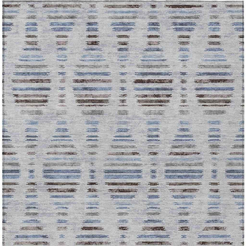 8' X 10' Beige And Denim Blue Striped Washable Indoor Outdoor Area Rug