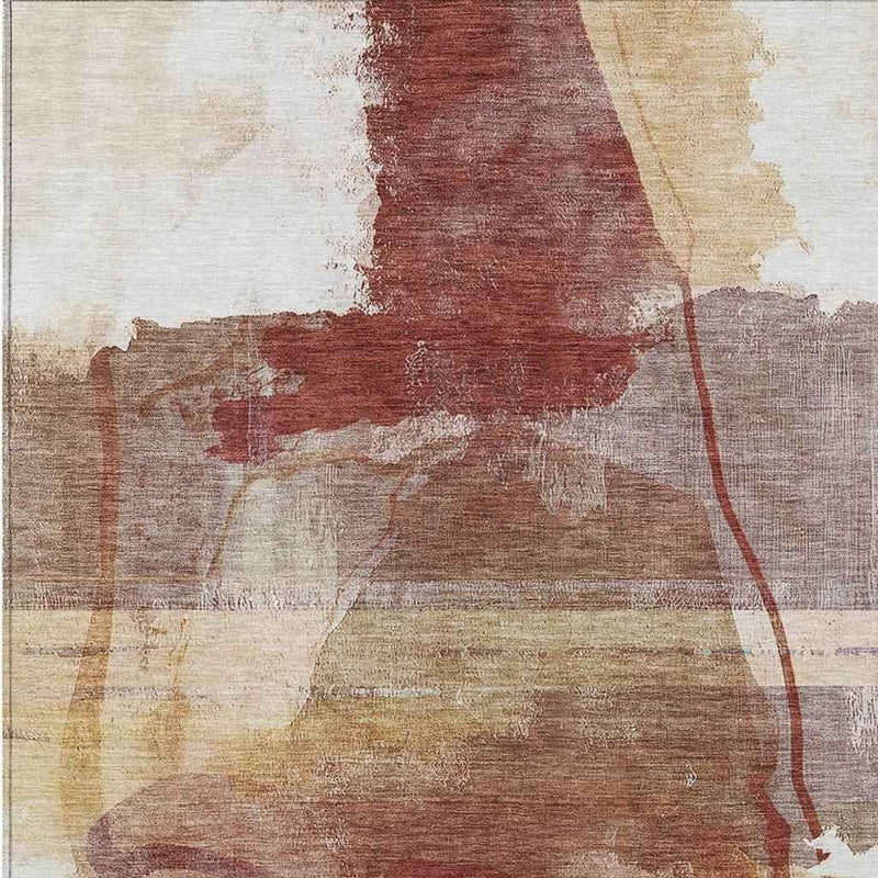 8' X 10' Terra Cotta And Ivory Abstract Washable Indoor Outdoor Area Rug