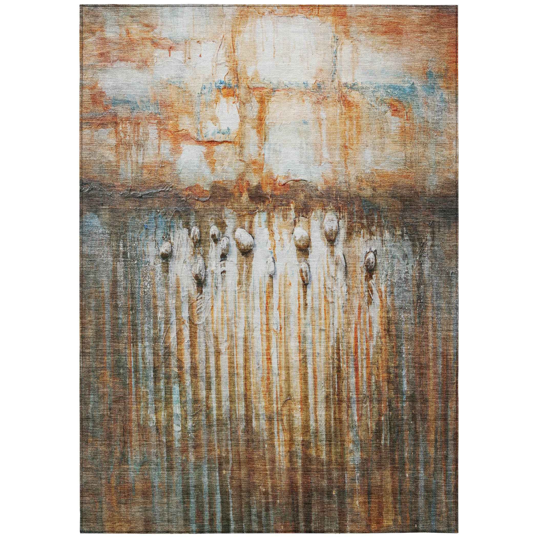 3' X 5' Rust Gray And Blue Abstract Washable Indoor Outdoor Area Rug