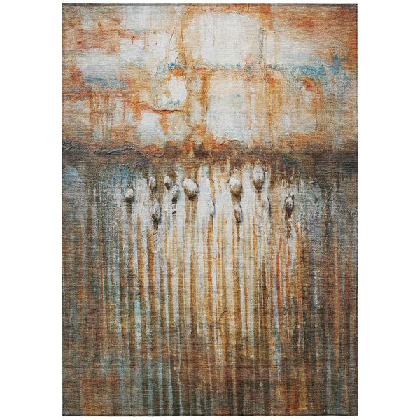 3' X 5' Rust Gray And Blue Abstract Washable Indoor Outdoor Area Rug