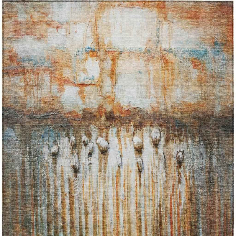 3' X 5' Rust Gray And Blue Abstract Washable Indoor Outdoor Area Rug