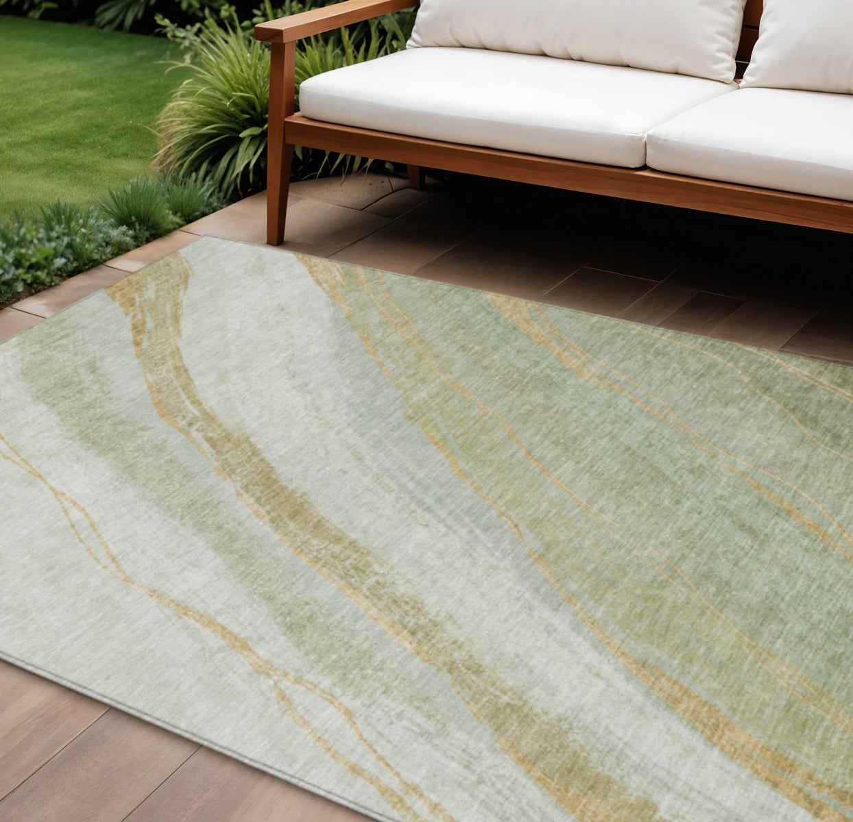 10' X 14' Sage And Copper Abstract Washable Indoor Outdoor Area Rug