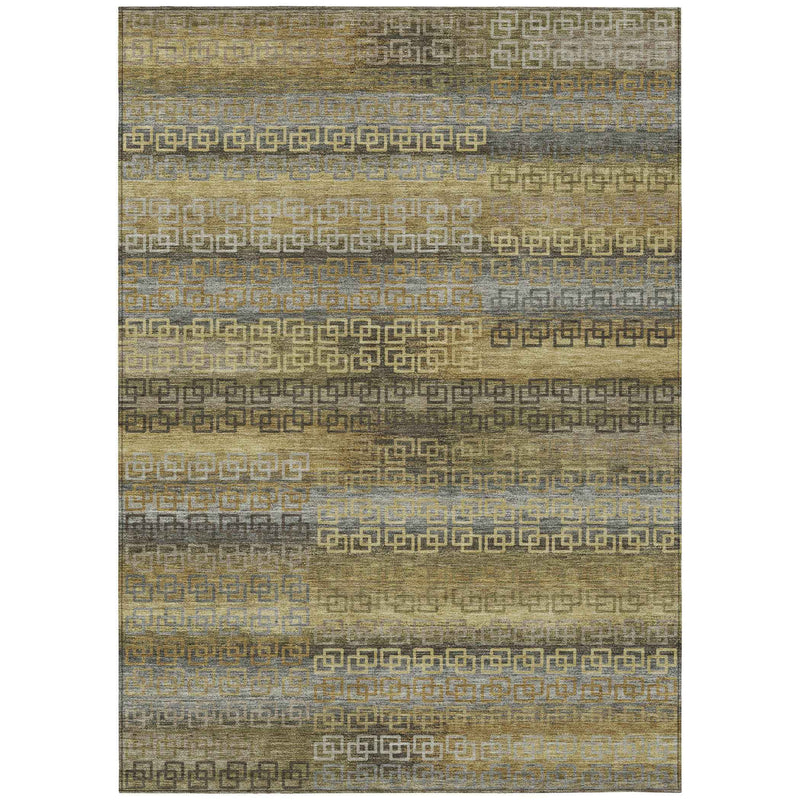 3' X 5' Wheat And Brown Striped Washable Indoor Outdoor Area Rug