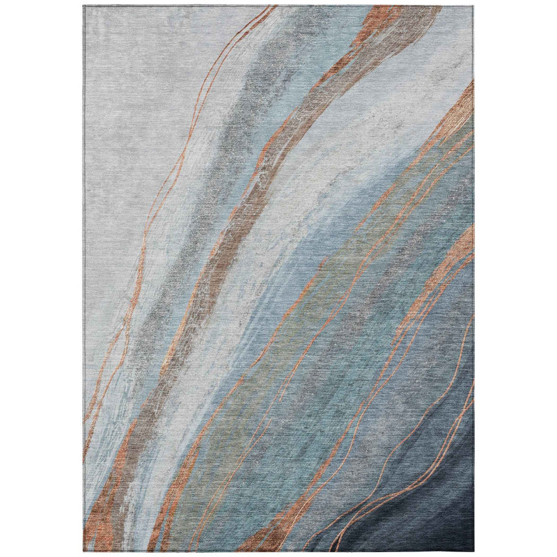 3' X 5' Blue And Copper Abstract Washable Indoor Outdoor Area Rug