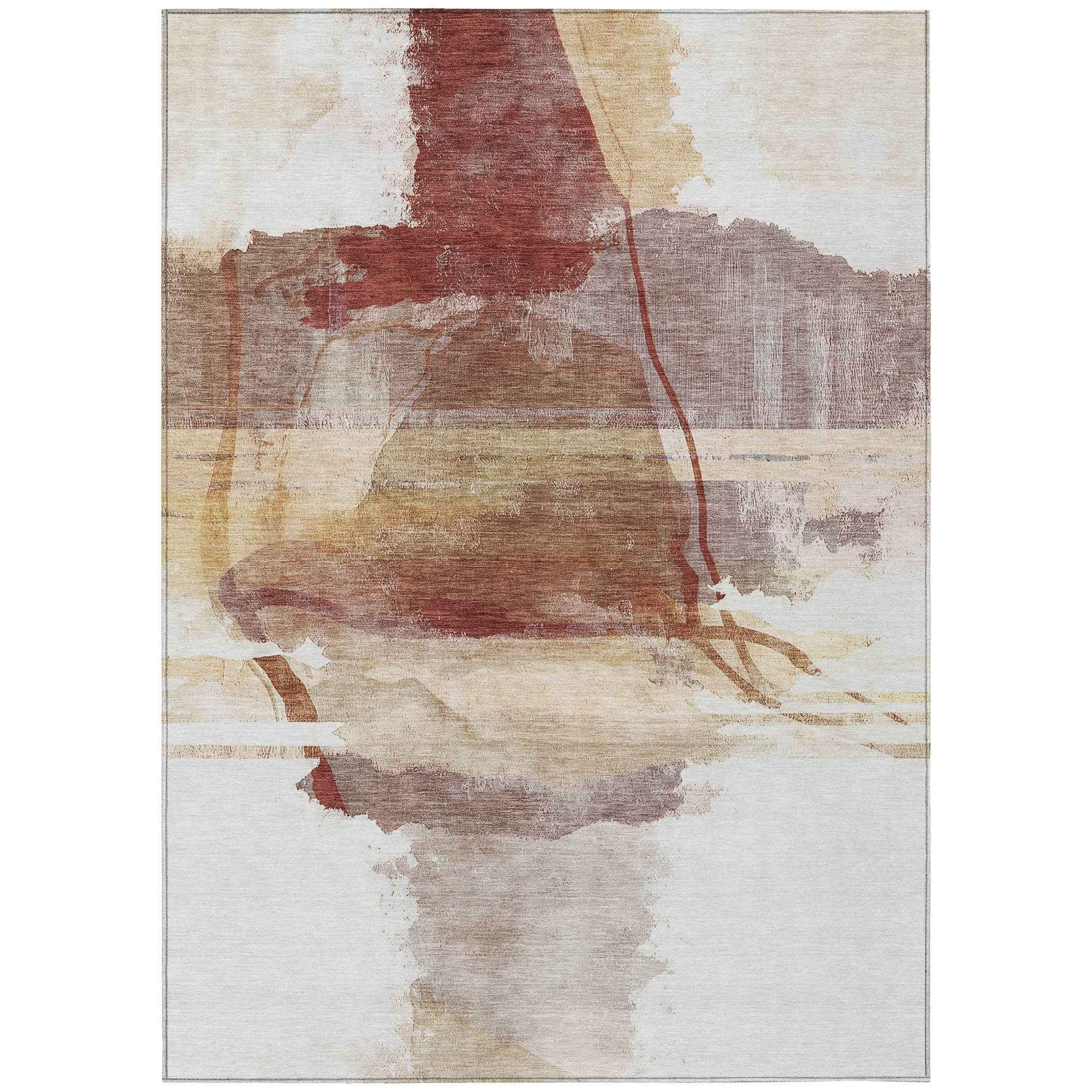 10' X 14' Terra Cotta And Ivory Abstract Washable Indoor Outdoor Area Rug