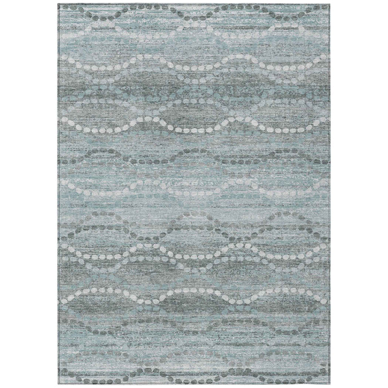 8' X 10' Teal Blue And Ivory Ogee Washable Indoor Outdoor Area Rug