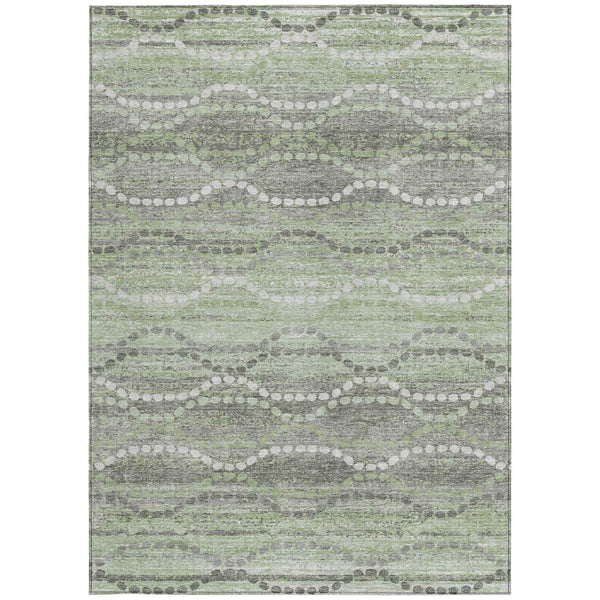 9' X 12' Green And Ivory Ogee Washable Indoor Outdoor Area Rug
