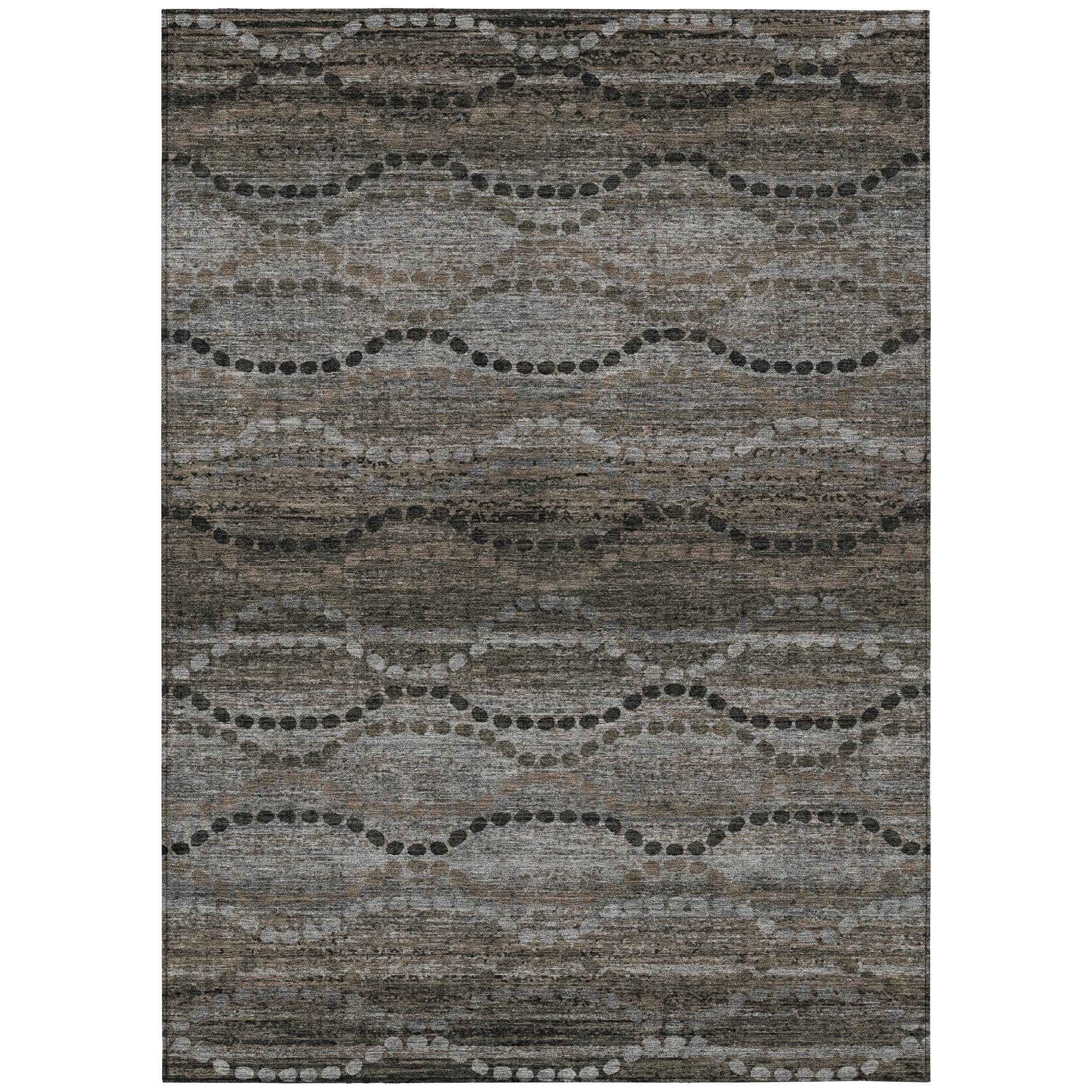 5' X 8' Chocolate And Gray Ogee Washable Indoor Outdoor Area Rug