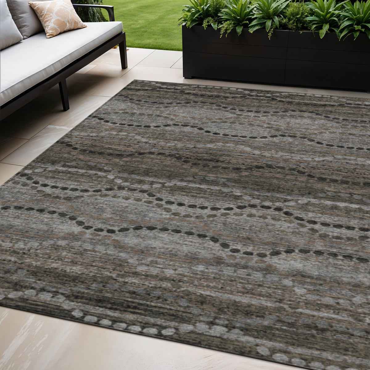 5' X 8' Chocolate And Gray Ogee Washable Indoor Outdoor Area Rug
