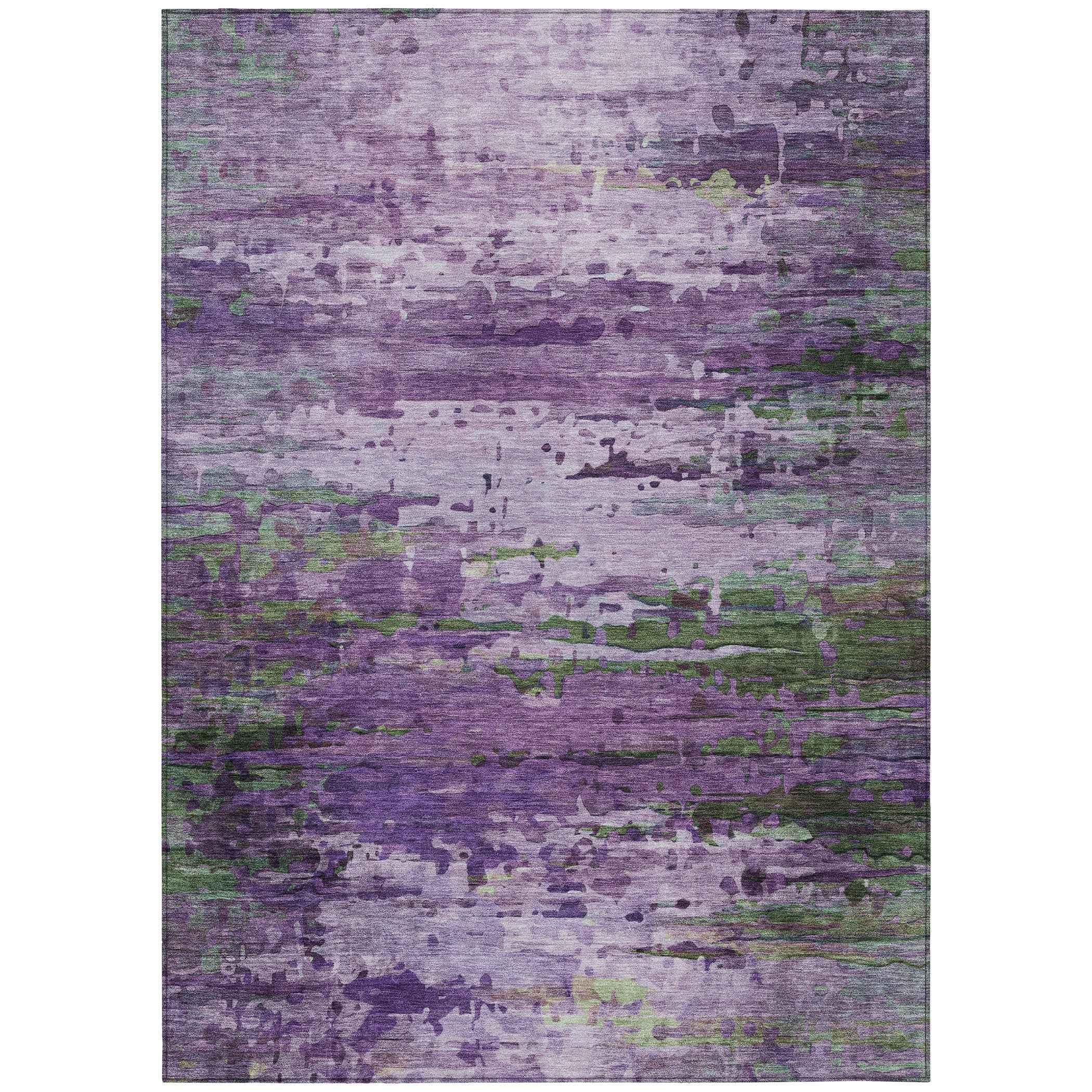 5' X 8' Purple Green And Charcoal Abstract Washable Indoor Outdoor Area Rug