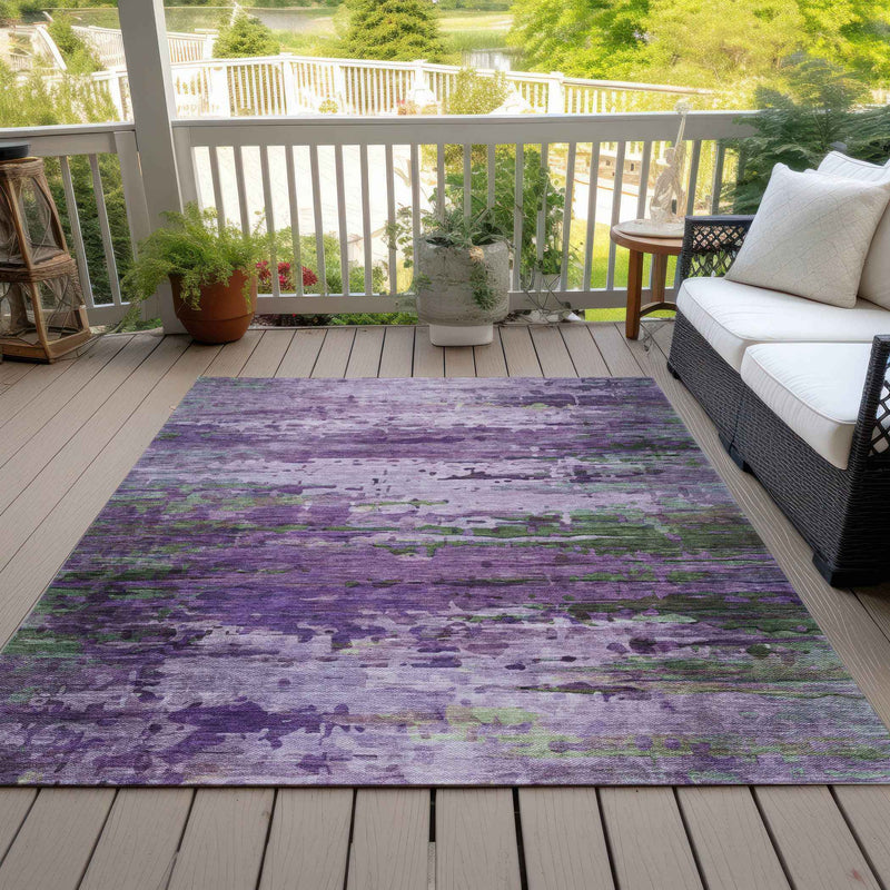 5' X 8' Purple Green And Charcoal Abstract Washable Indoor Outdoor Area Rug