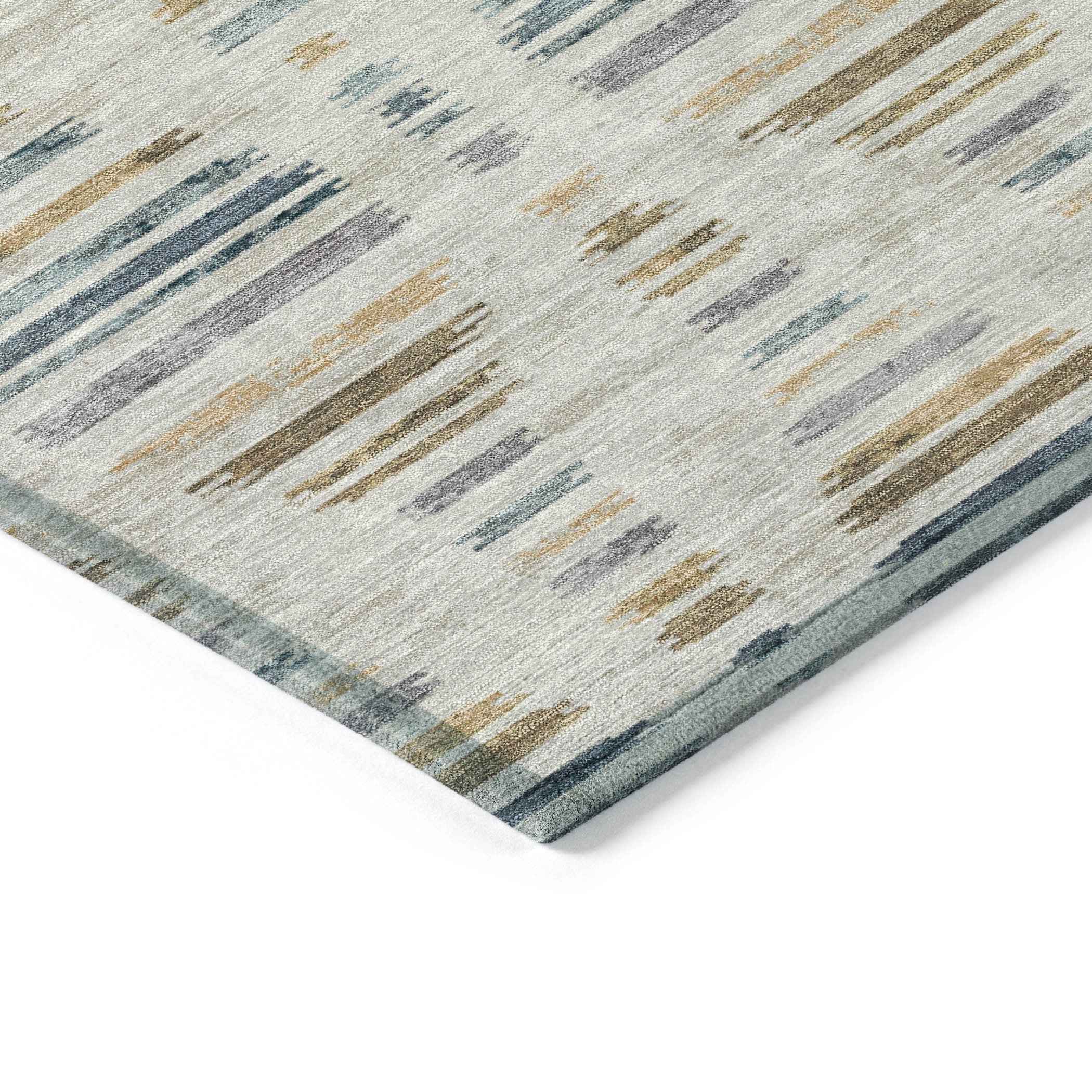 8' Linen And Navy Blue Round Striped Washable Indoor Outdoor Area Rug