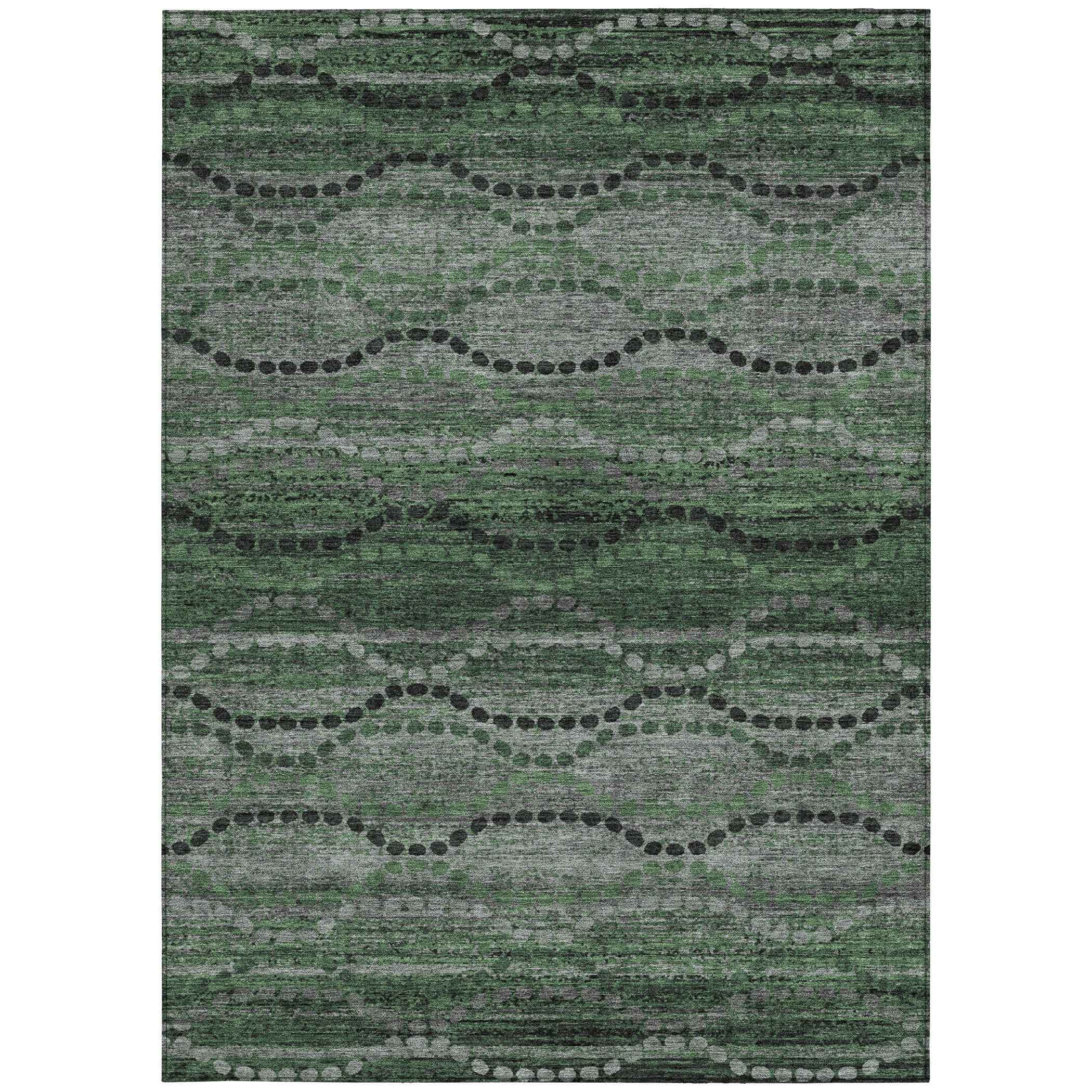 10' X 14' Olive Green And Gray Ogee Washable Indoor Outdoor Area Rug