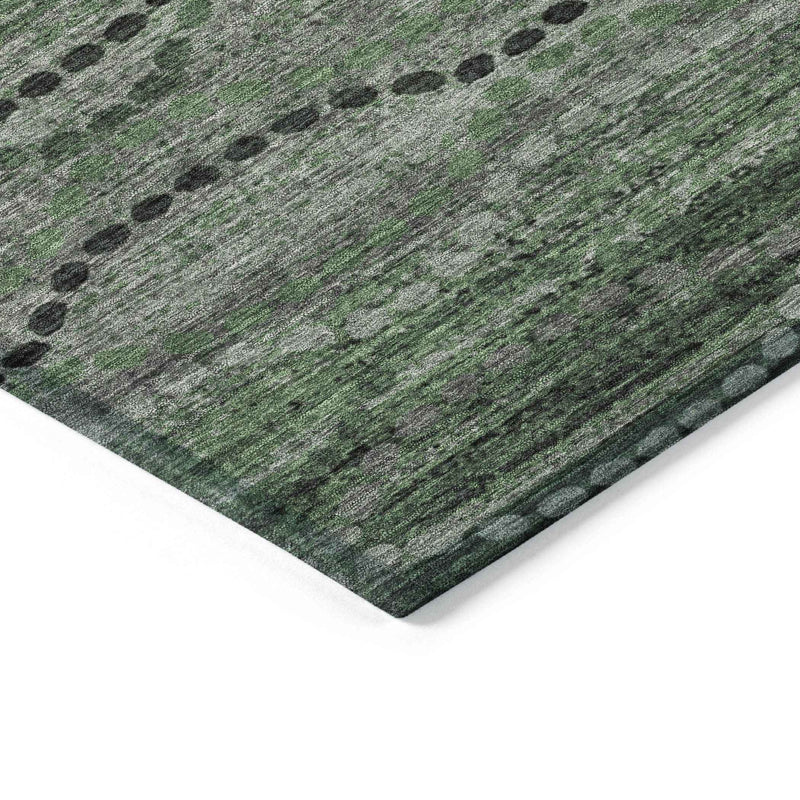 10' X 14' Olive Green And Gray Ogee Washable Indoor Outdoor Area Rug