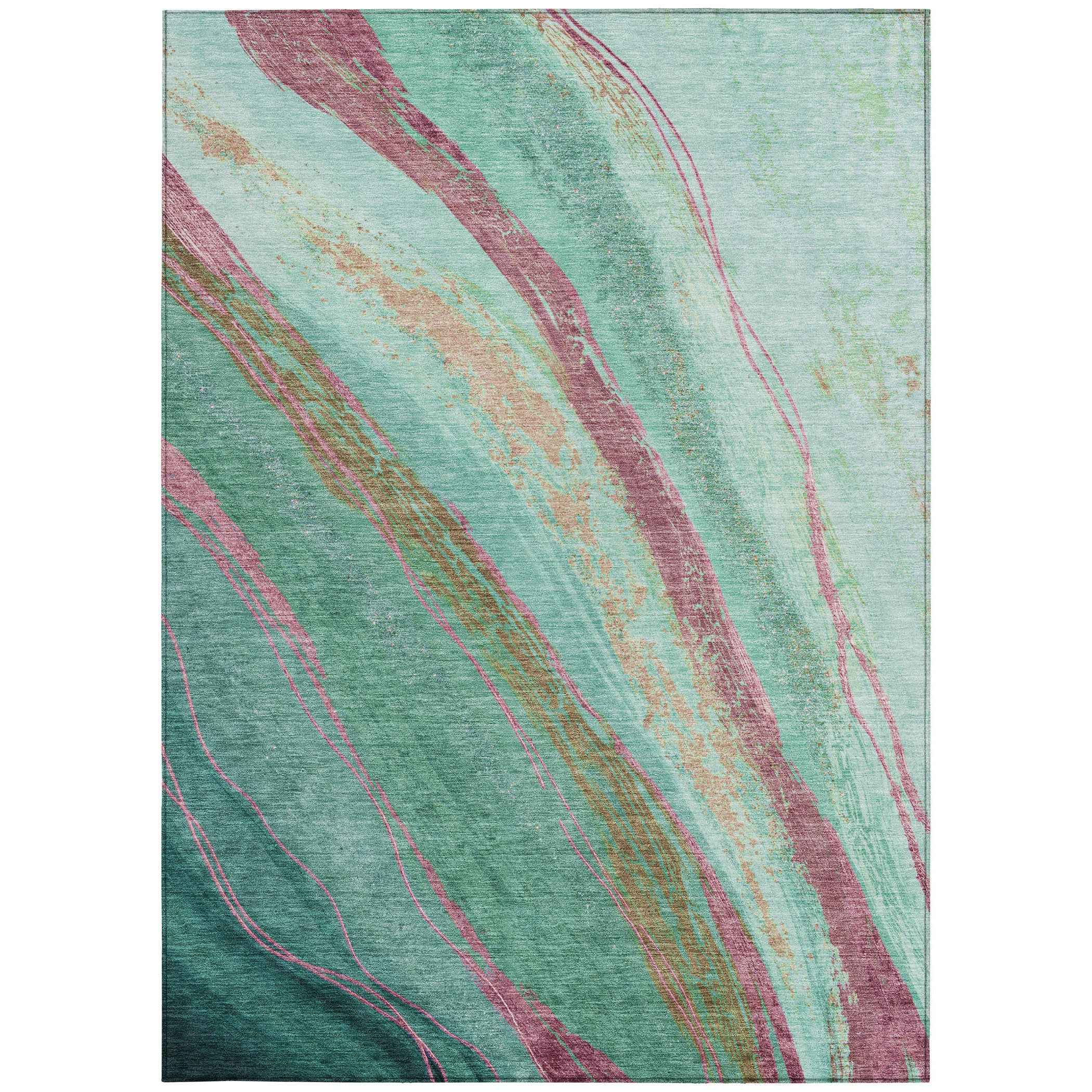 8' X 10' Green Blush And Peach Abstract Washable Indoor Outdoor Area Rug