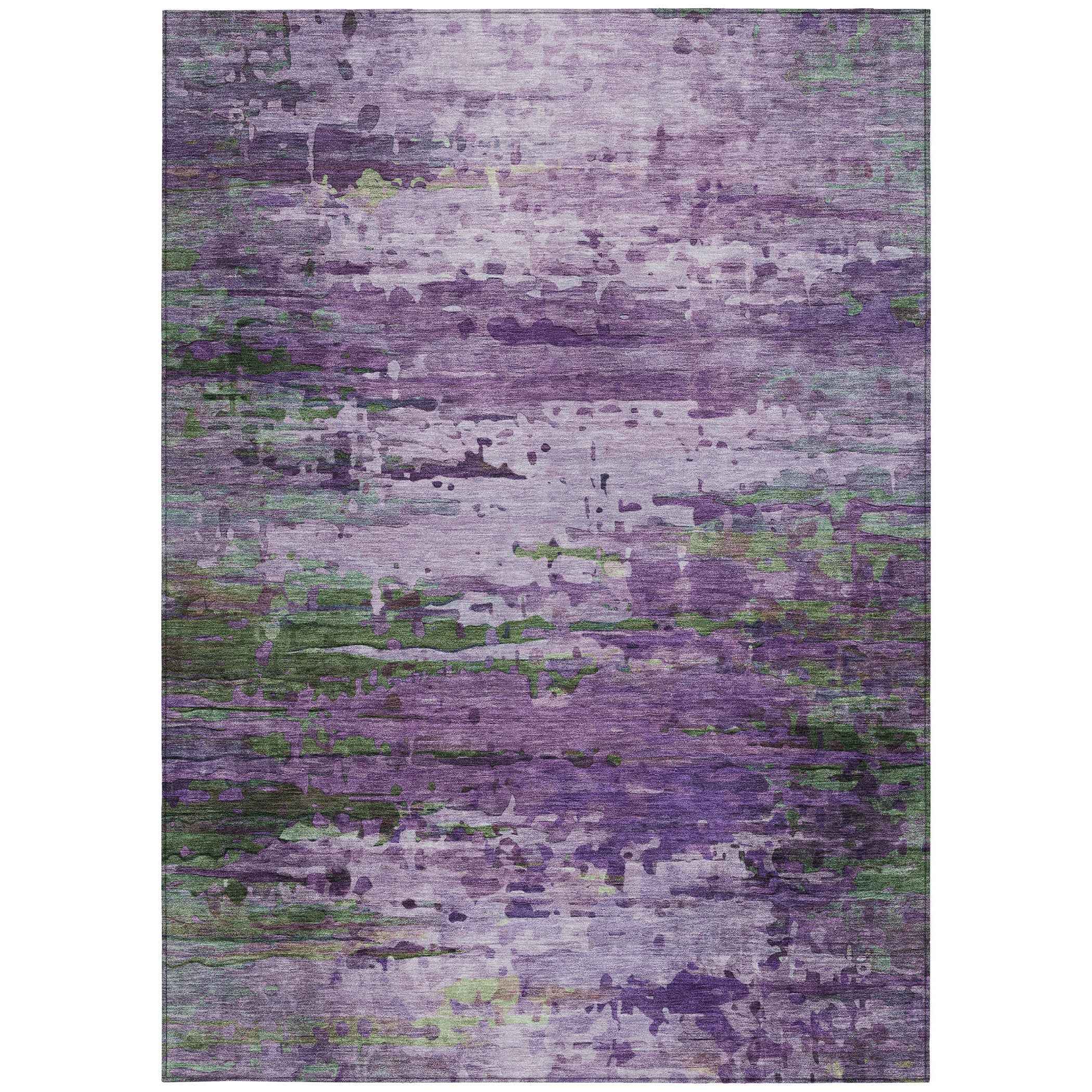 10' X 14' Purple Green And Charcoal Abstract Washable Indoor Outdoor Area Rug
