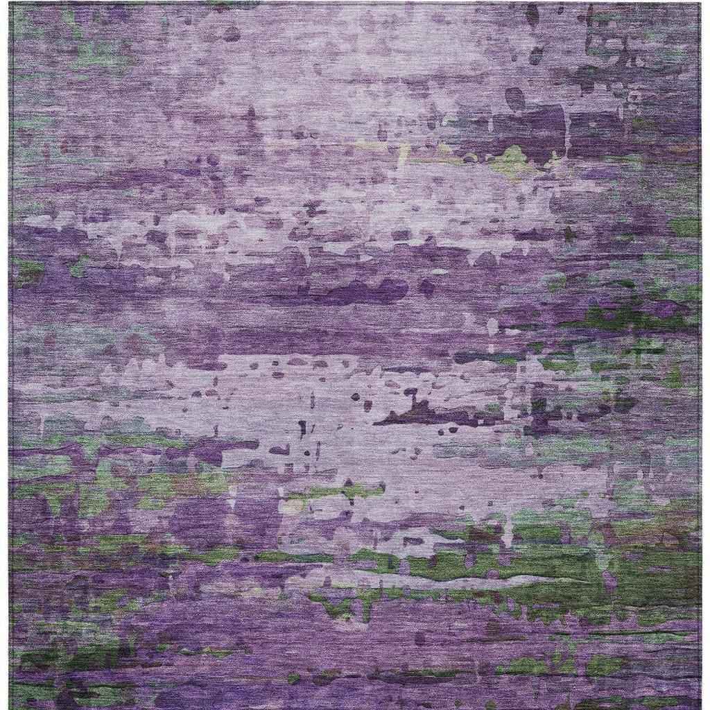10' X 14' Purple Green And Charcoal Abstract Washable Indoor Outdoor Area Rug