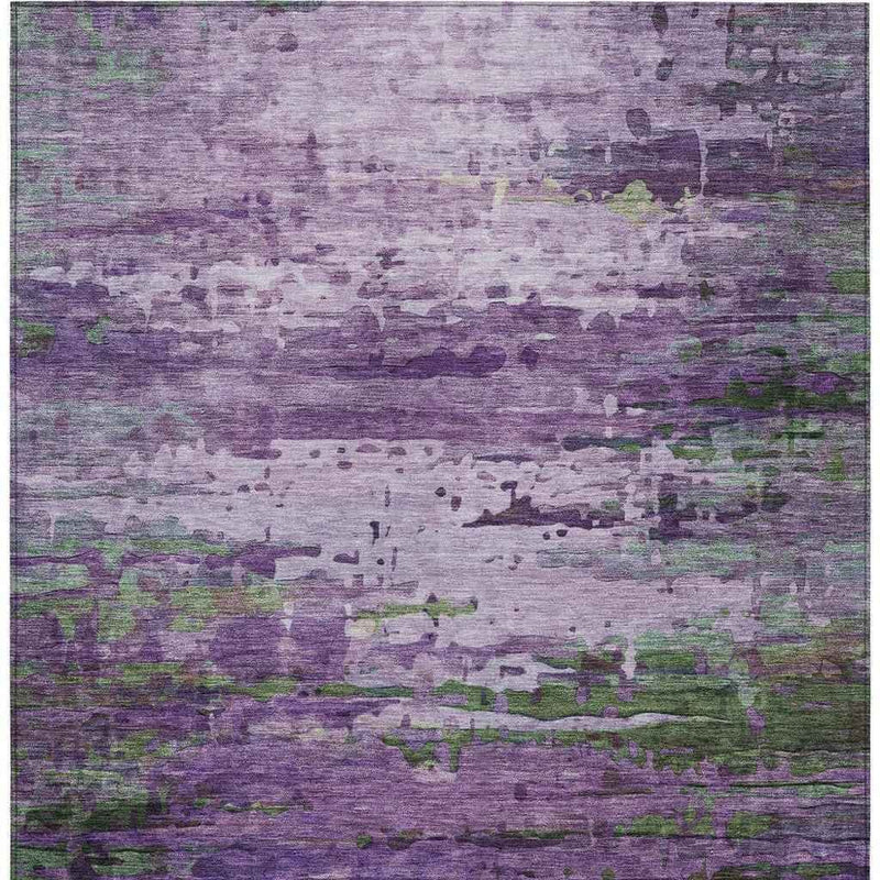 10' X 14' Purple Green And Charcoal Abstract Washable Indoor Outdoor Area Rug