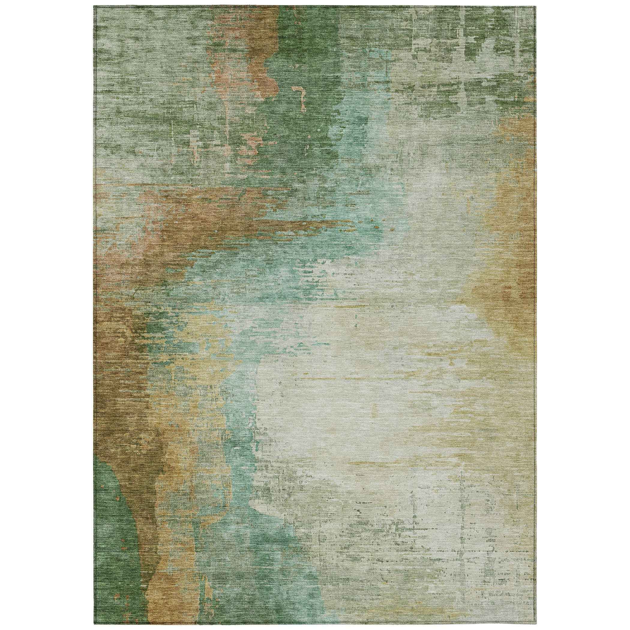 10' X 14' Artichoke Green Brown And Beige Abstract Washable Indoor Outdoor Area Rug