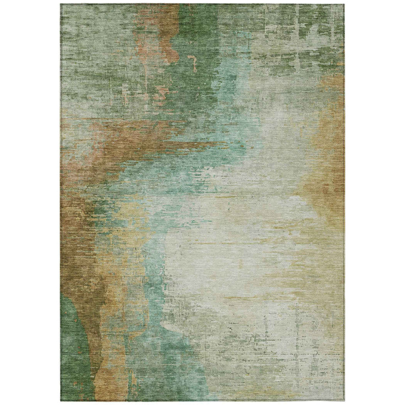 10' X 14' Artichoke Green Brown And Beige Abstract Washable Indoor Outdoor Area Rug