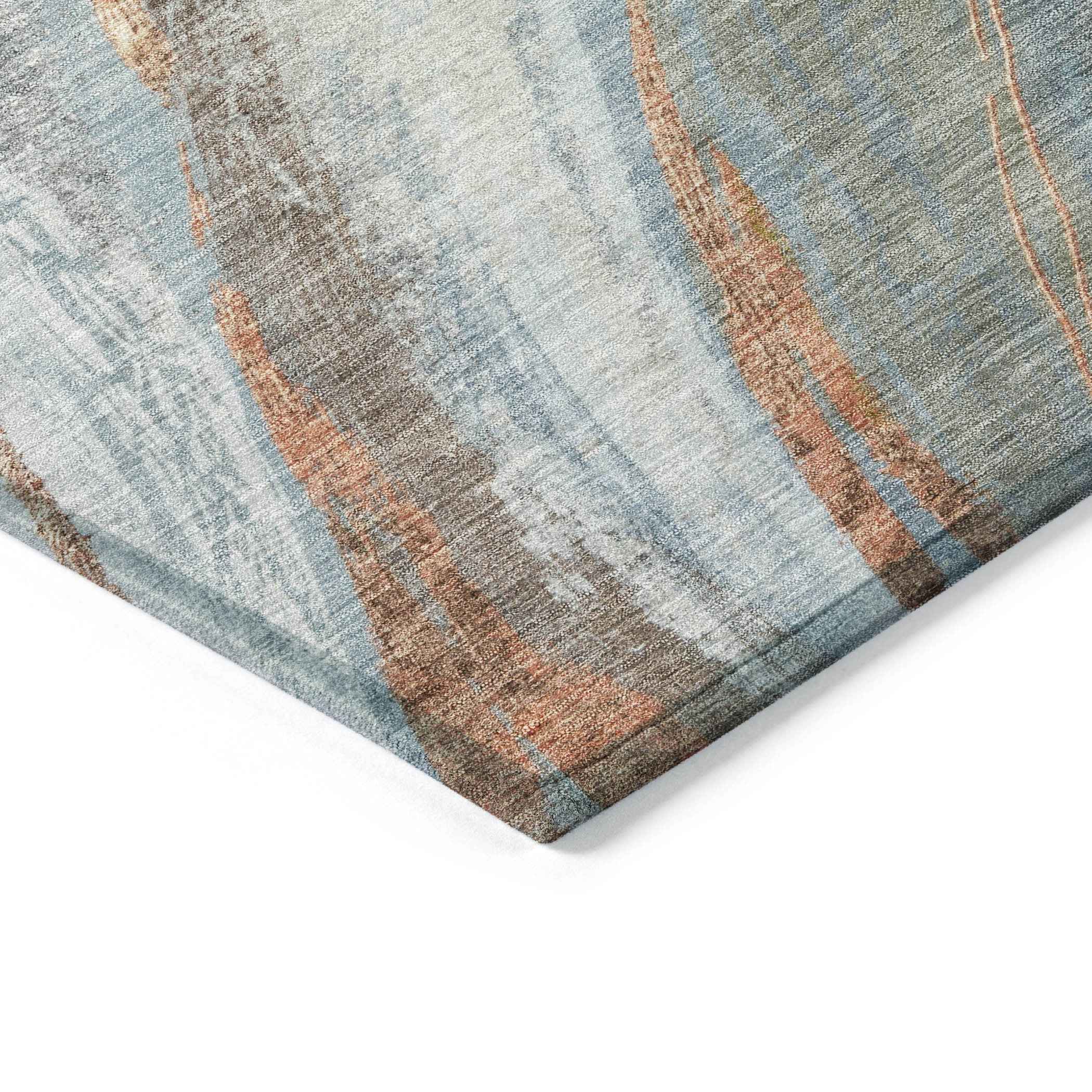10' X 14' Blue And Copper Abstract Washable Indoor Outdoor Area Rug
