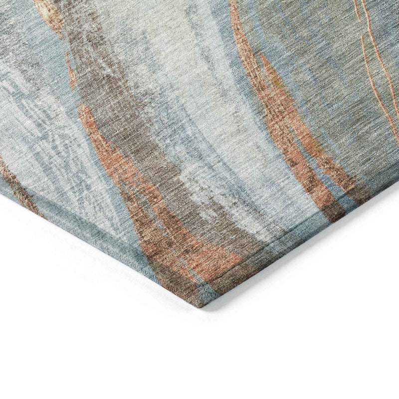 10' X 14' Blue And Copper Abstract Washable Indoor Outdoor Area Rug