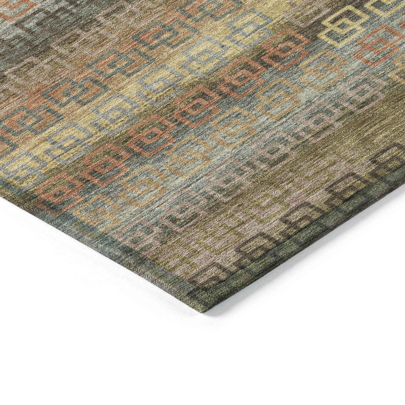 9' X 12' Brown And Gold Striped Washable Indoor Outdoor Area Rug