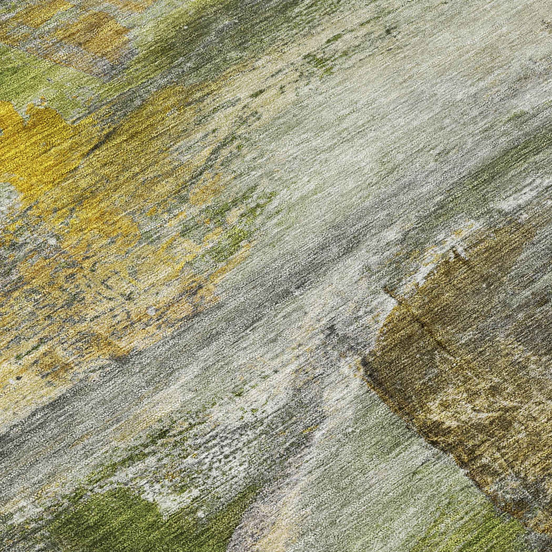 8' Olive Green Gray And Ivory Round Abstract Washable Indoor Outdoor Area Rug