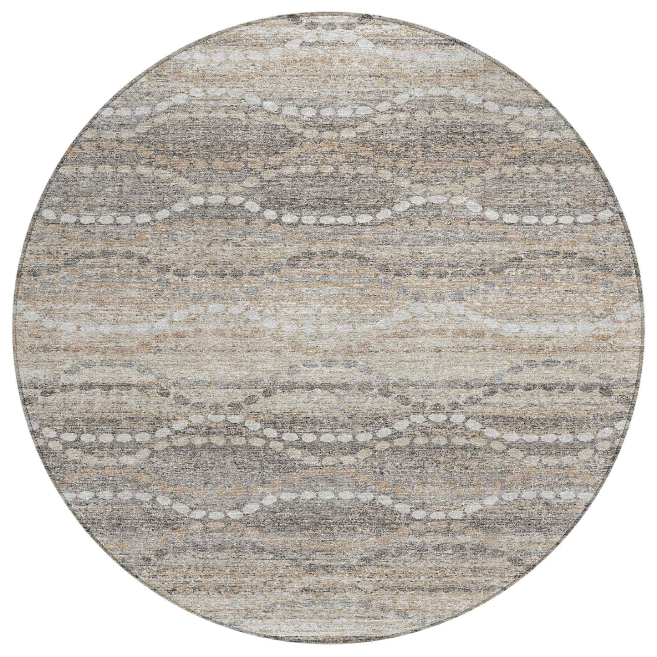 8' Beige And Gray Round Ogee Washable Indoor Outdoor Area Rug