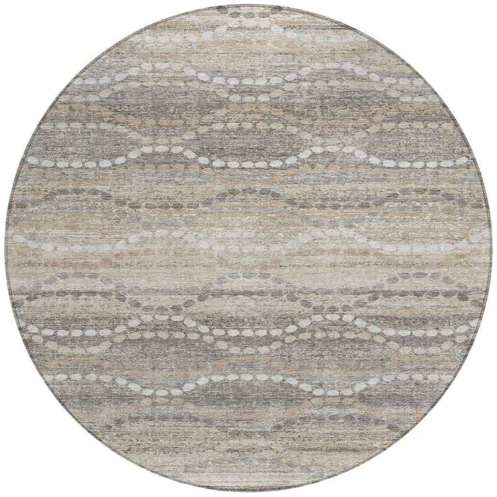 8' Beige And Gray Round Ogee Washable Indoor Outdoor Area Rug