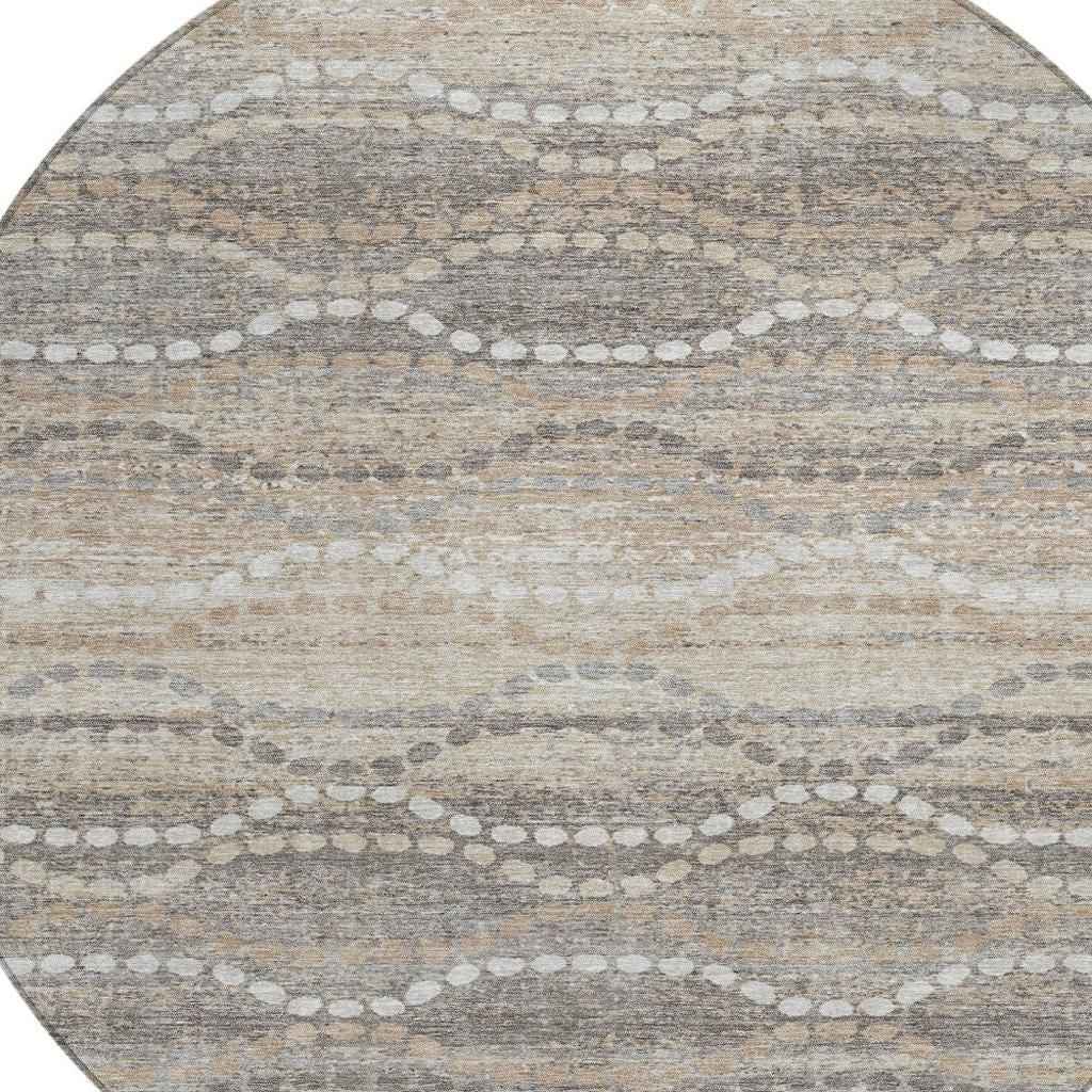 8' Beige And Gray Round Ogee Washable Indoor Outdoor Area Rug