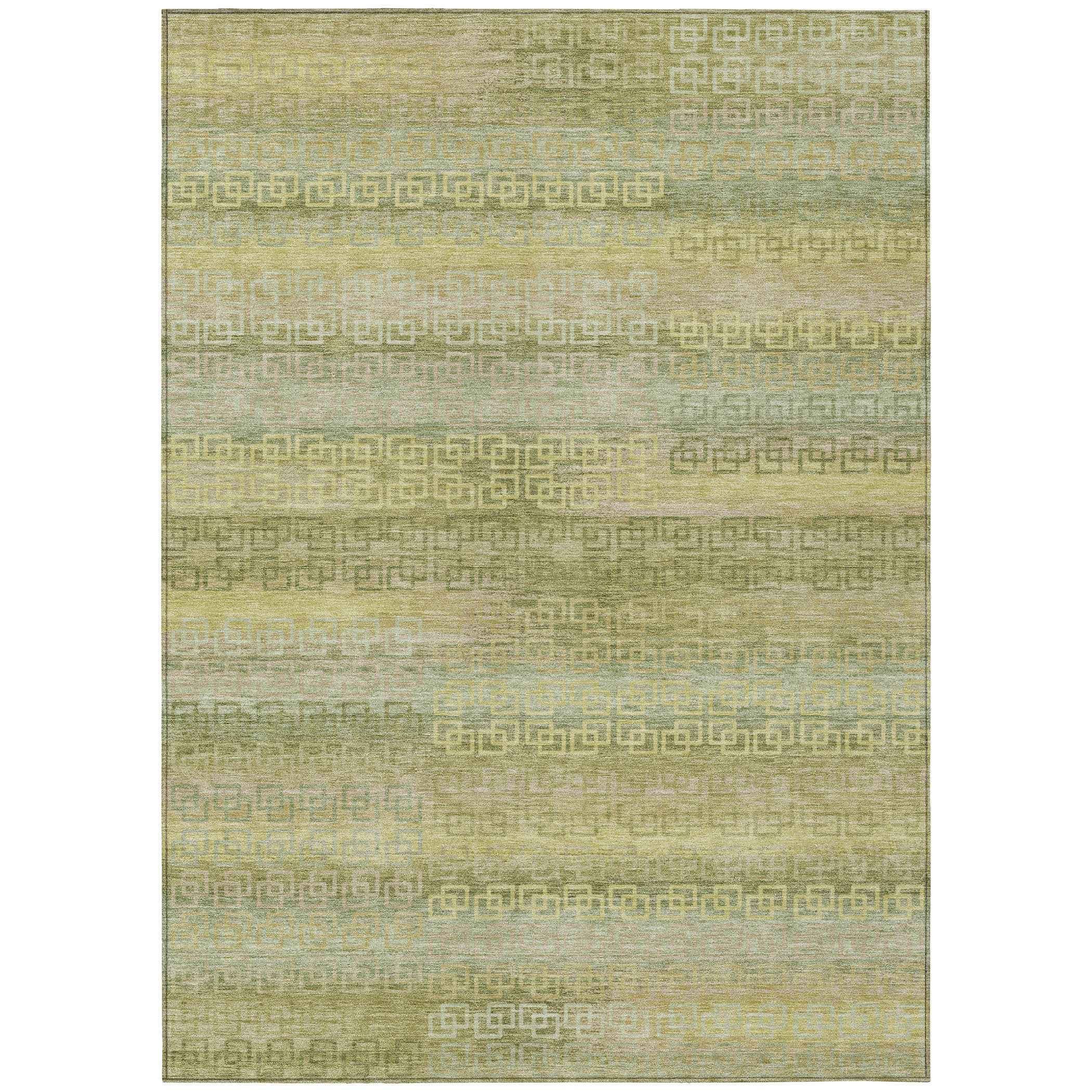 5' X 8' Sage And Gold Striped Washable Indoor Outdoor Area Rug