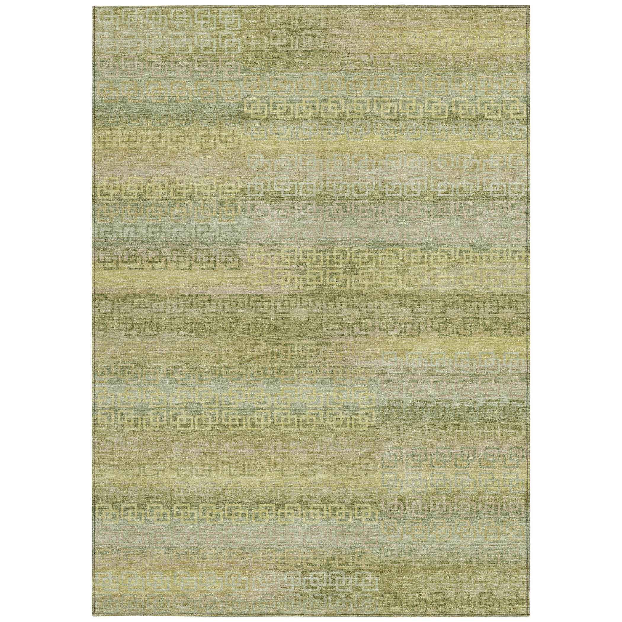 5' X 8' Sage And Gold Striped Washable Indoor Outdoor Area Rug