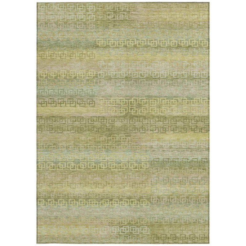 5' X 8' Sage And Gold Striped Washable Indoor Outdoor Area Rug