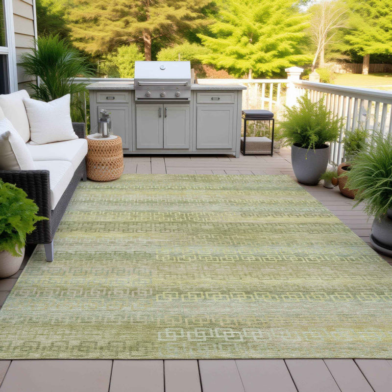 5' X 8' Sage And Gold Striped Washable Indoor Outdoor Area Rug
