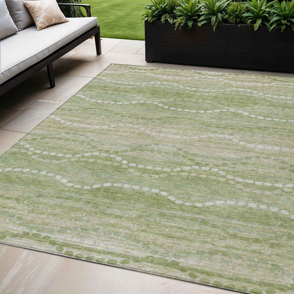 5' X 8' Sage And Ivory Ogee Washable Indoor Outdoor Area Rug