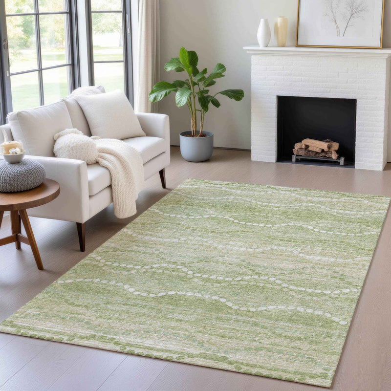 5' X 8' Sage And Ivory Ogee Washable Indoor Outdoor Area Rug