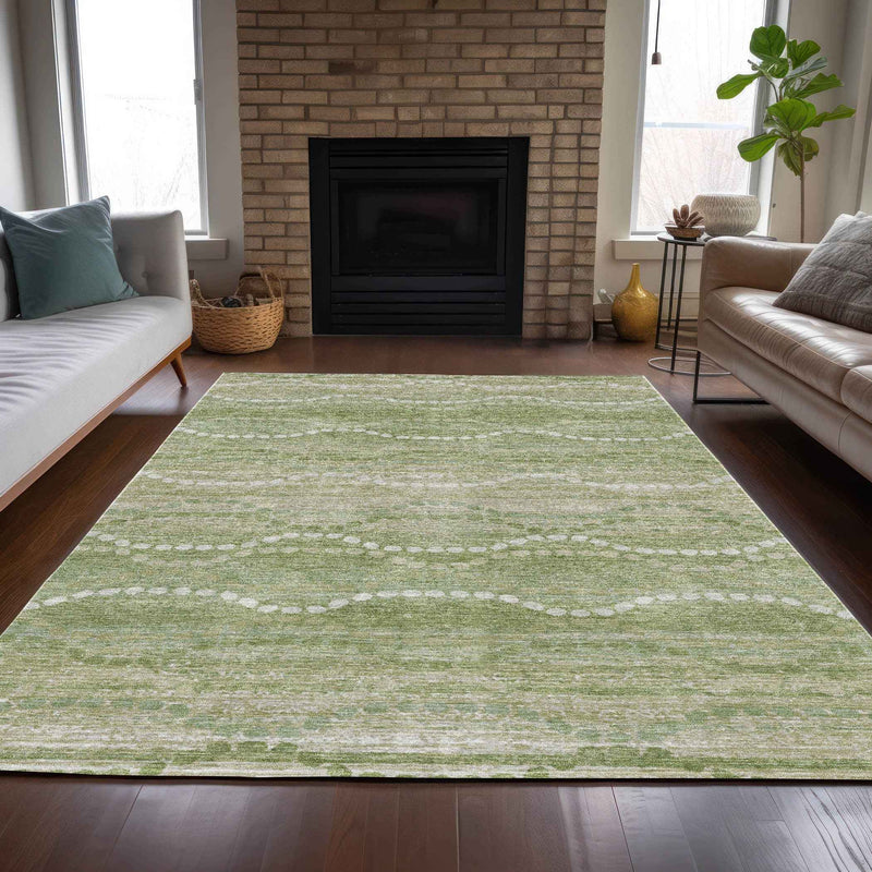 5' X 8' Sage And Ivory Ogee Washable Indoor Outdoor Area Rug