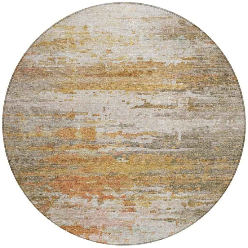 8' Khaki And Beige Round Abstract Washable Indoor Outdoor Area Rug