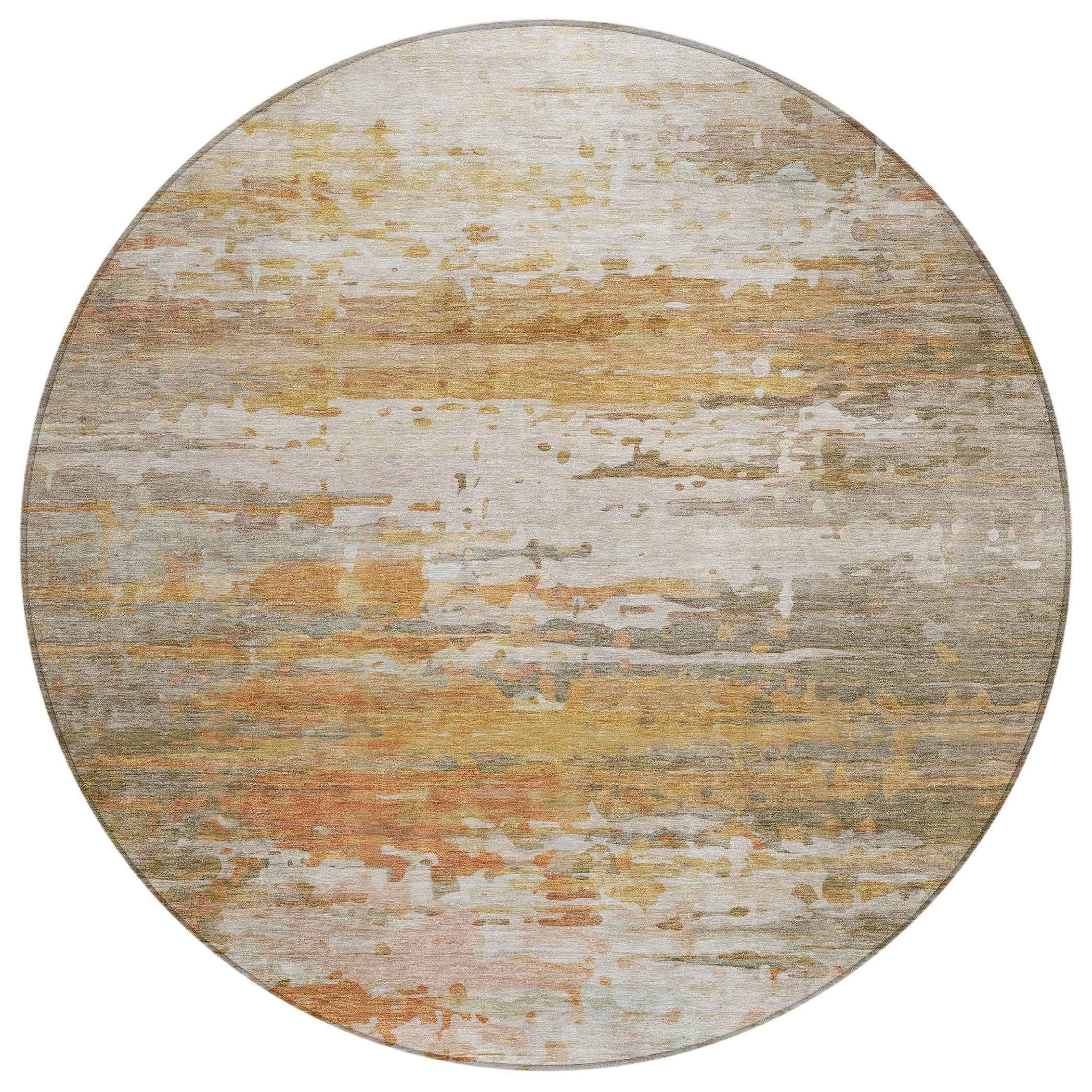 8' Khaki And Beige Round Abstract Washable Indoor Outdoor Area Rug
