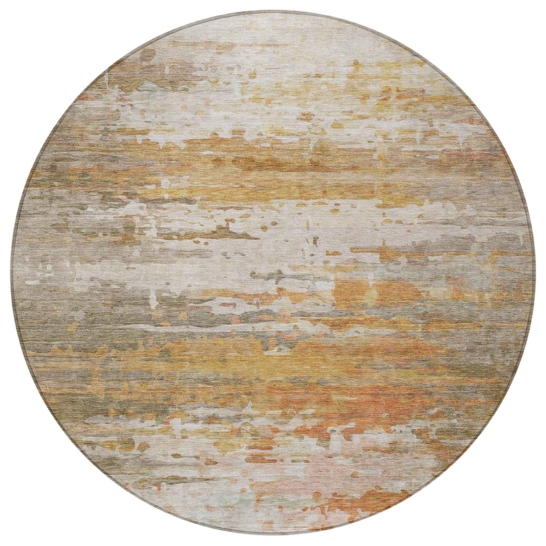 8' Khaki And Beige Round Abstract Washable Indoor Outdoor Area Rug