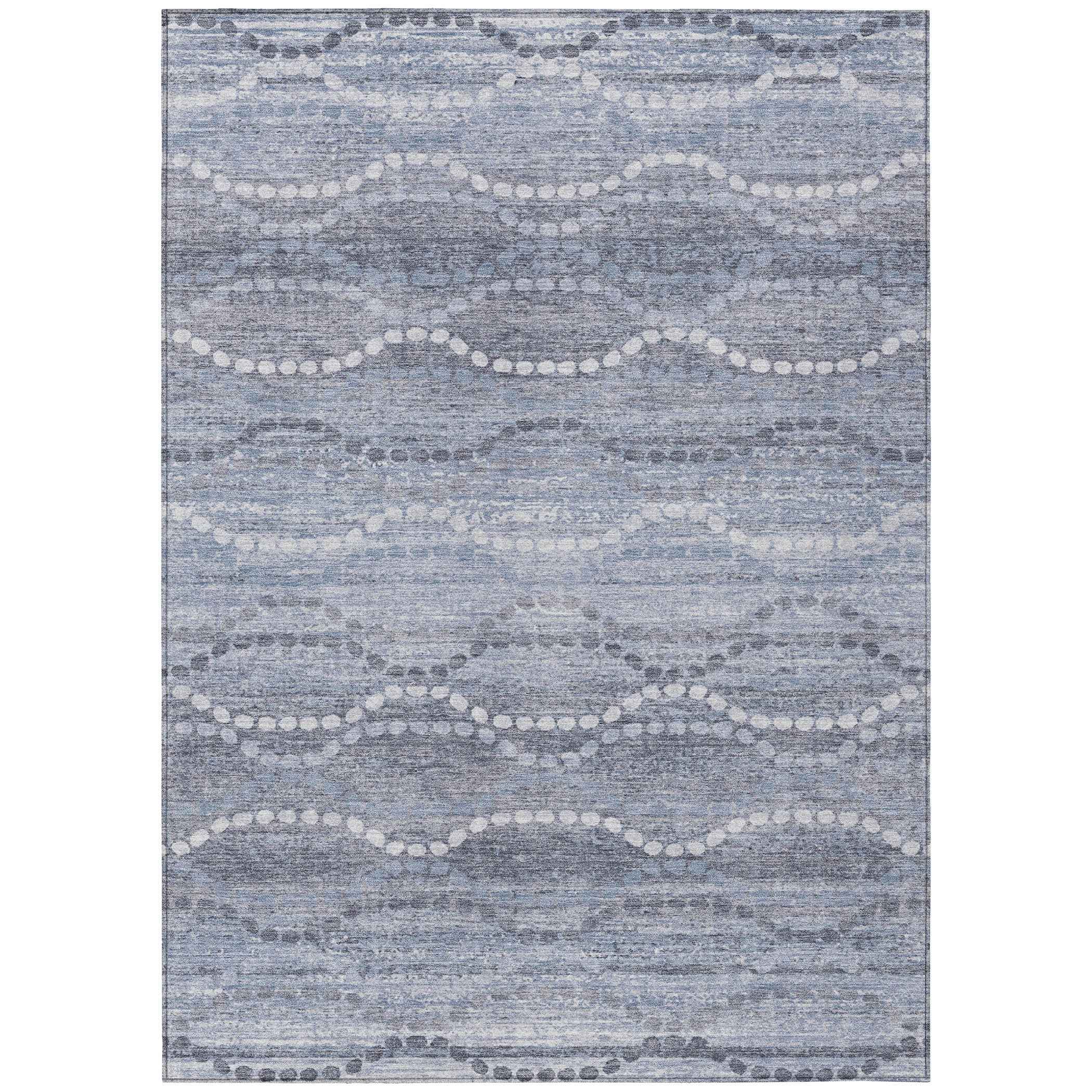 10' X 14' Blue And Ivory Ogee Washable Indoor Outdoor Area Rug