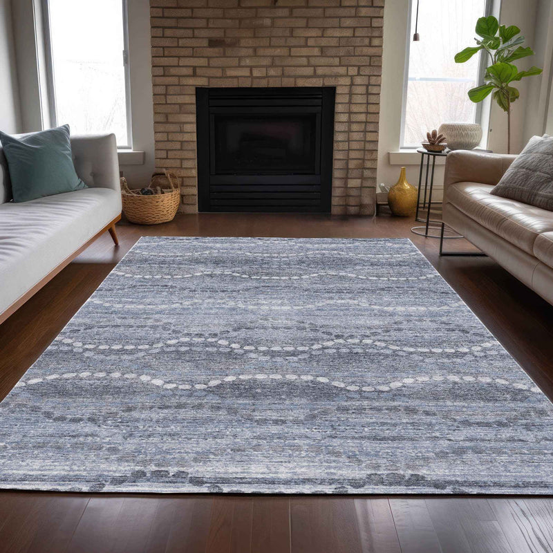 10' X 14' Blue And Ivory Ogee Washable Indoor Outdoor Area Rug