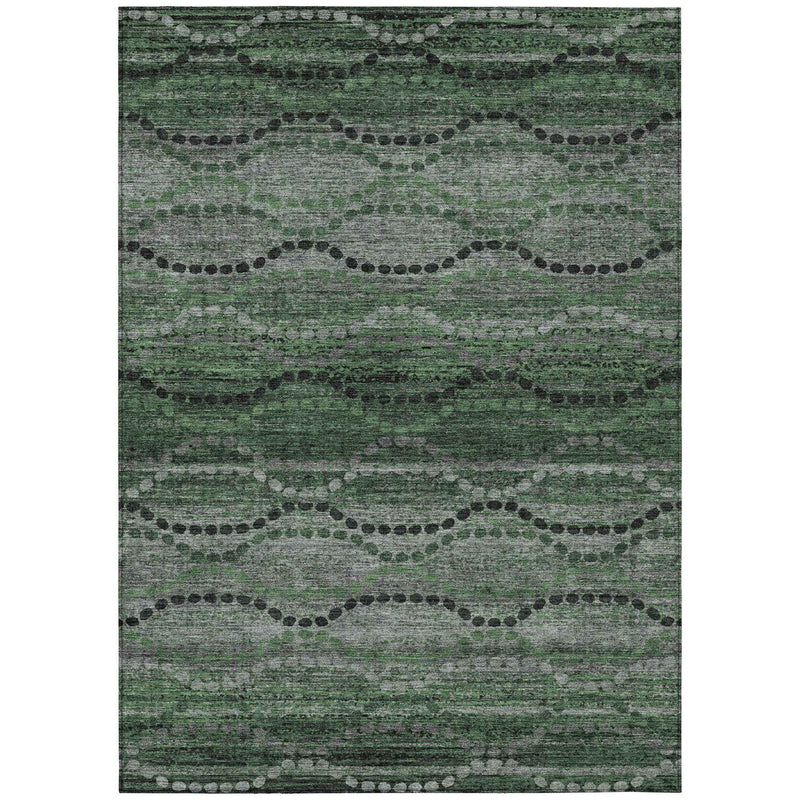 5' X 8' Olive Green And Gray Ogee Washable Indoor Outdoor Area Rug
