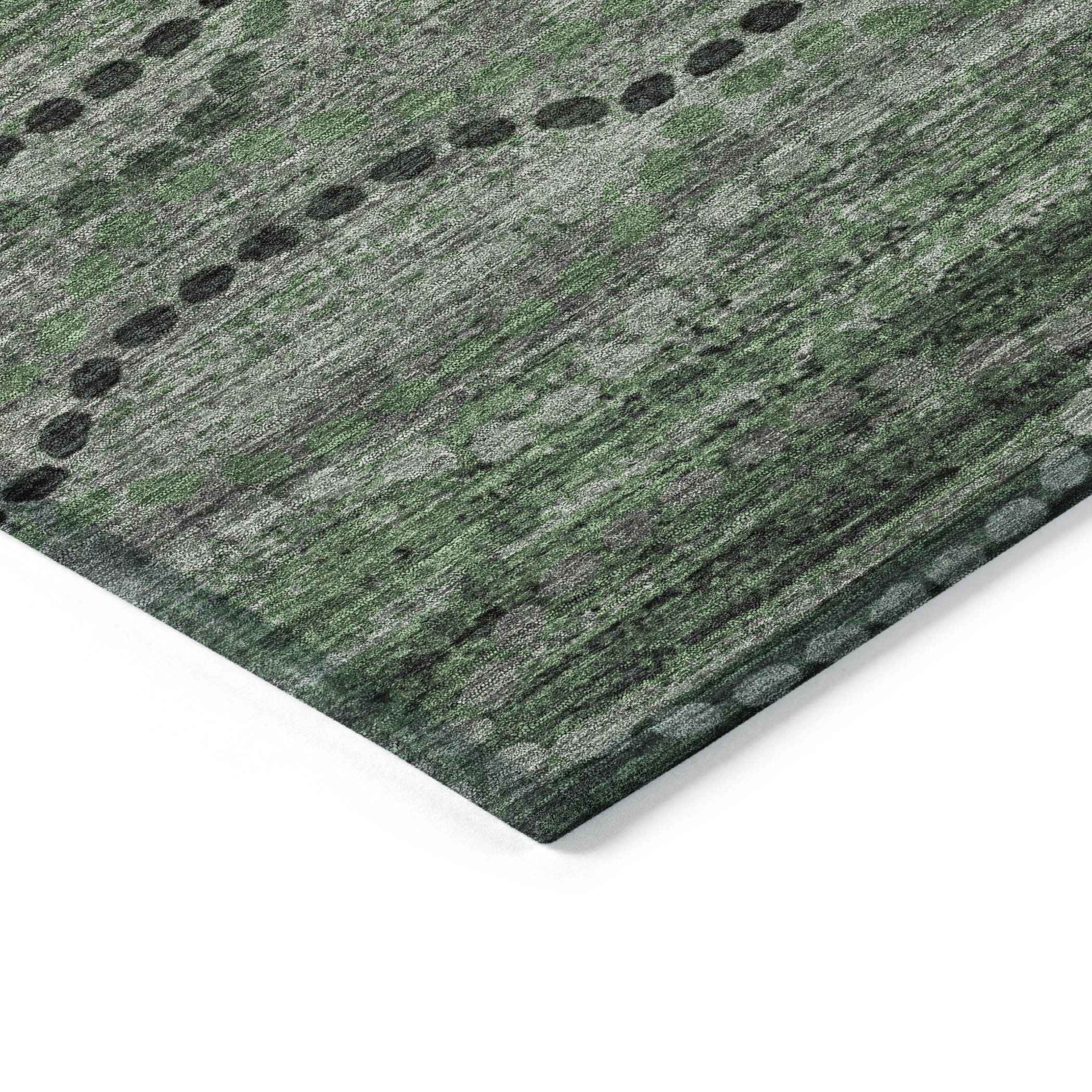 5' X 8' Olive Green And Gray Ogee Washable Indoor Outdoor Area Rug