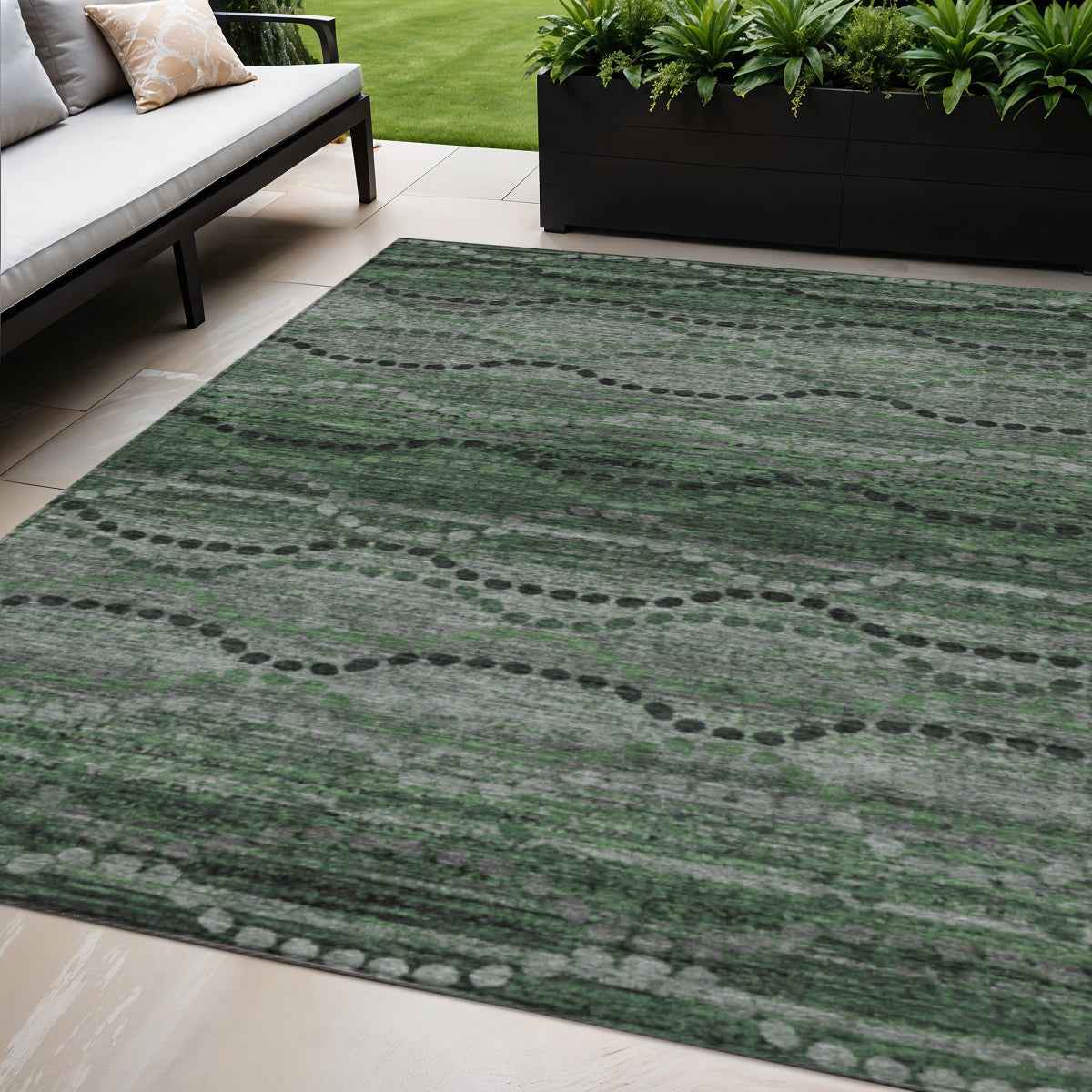 5' X 8' Olive Green And Gray Ogee Washable Indoor Outdoor Area Rug