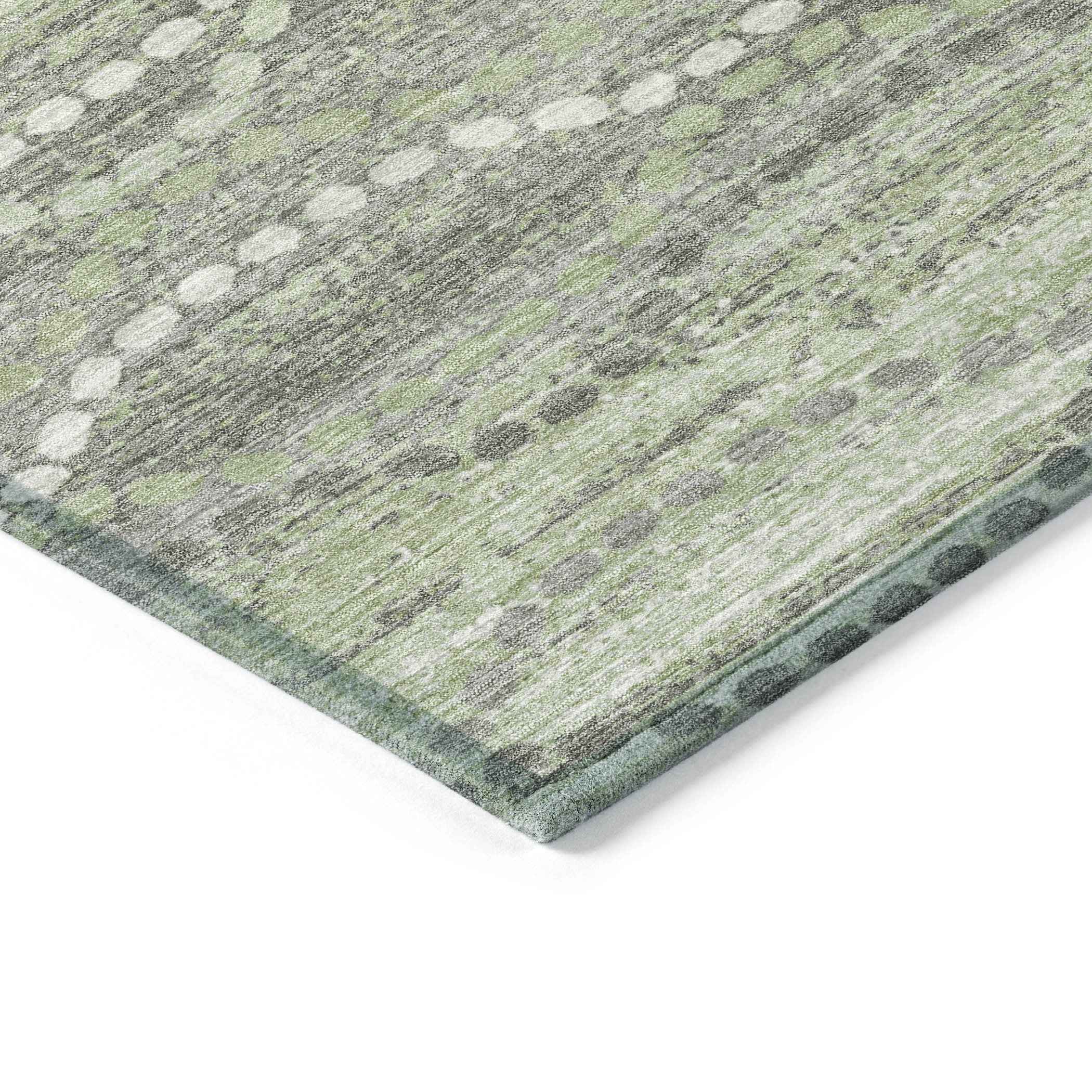 3' X 5' Green And Ivory Ogee Washable Indoor Outdoor Area Rug