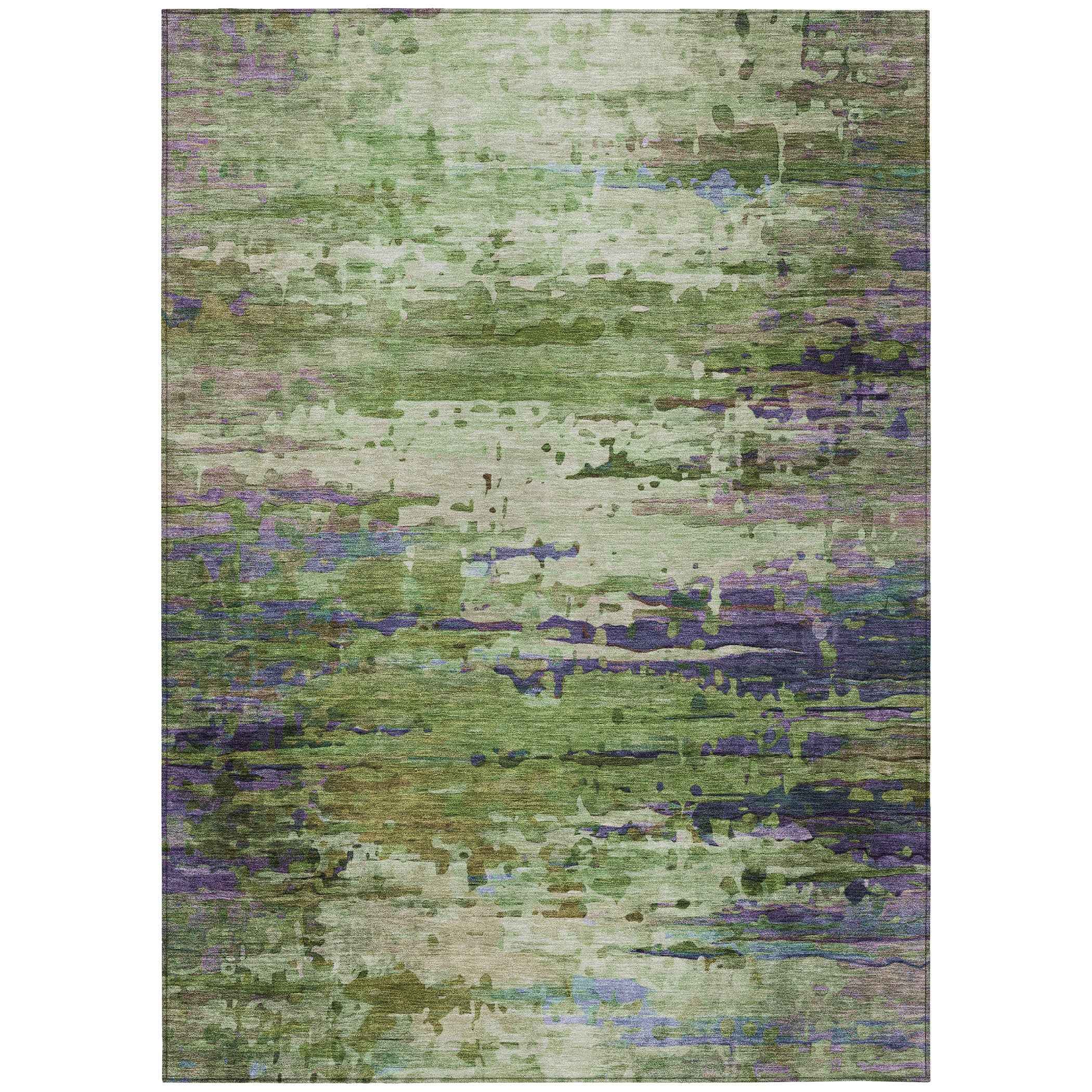 9' X 12' Green Lavender And Purple Abstract Washable Indoor Outdoor Area Rug